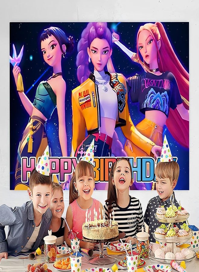YEEFIGRO Demon Movie Hunters Birthday Decorations,Demon Movie Hunters Happy Birthday Banner Backdrop for Kids Birthday Party Supplies 60 * 40 inches - Image 2